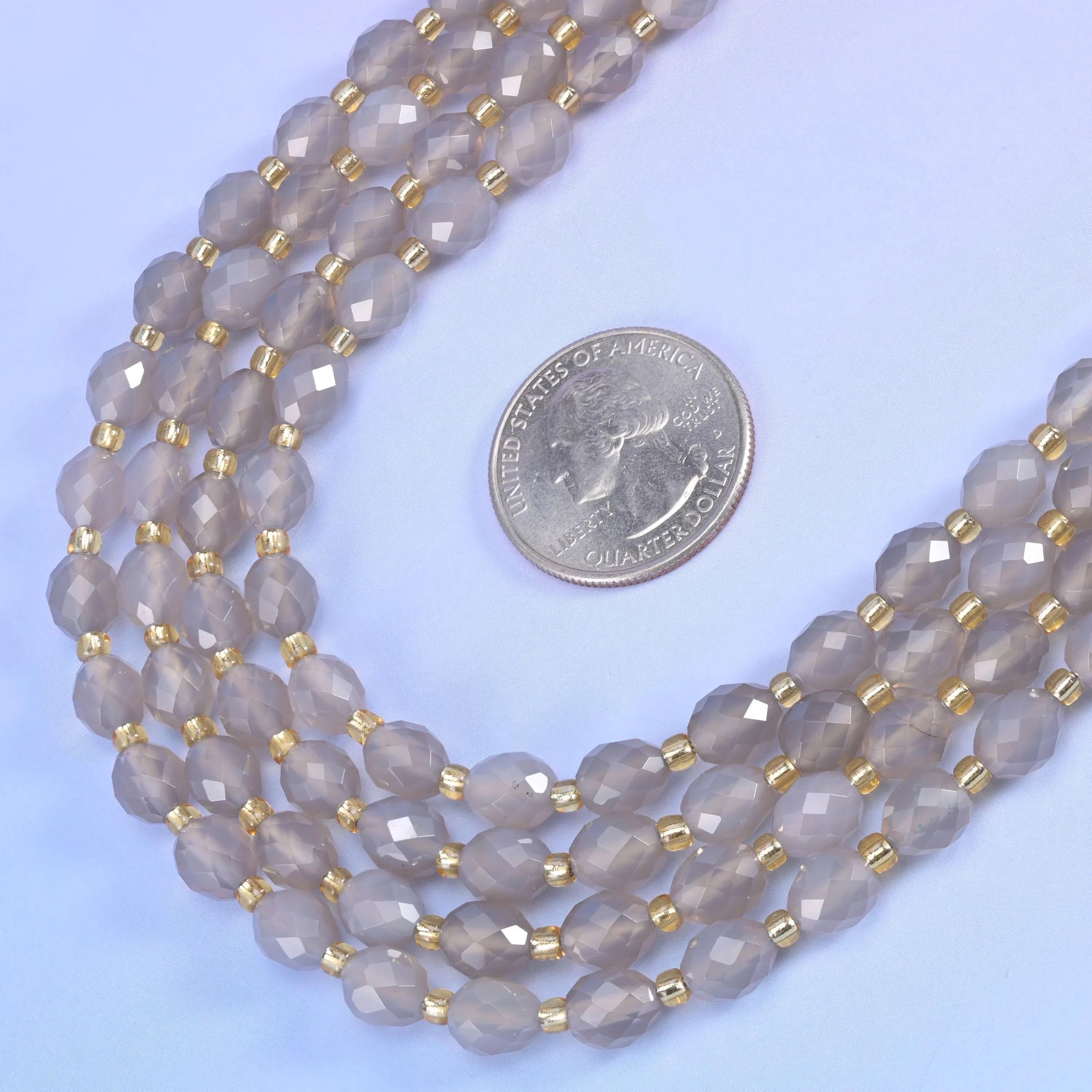 Gray Agate Faceted Rice Barrel Beads in cool dove grey