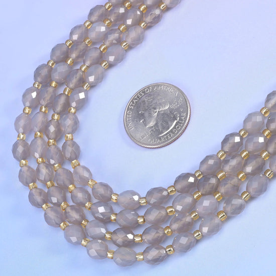 Gray Agate Faceted Rice Barrel Beads in cool dove grey