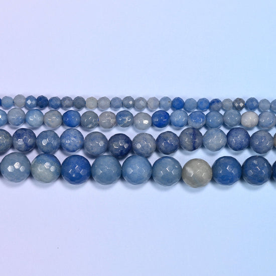 Denim Blue Aventurine Faceted Round Beads 4mm 6mm 8mm 10mm, 15 inches