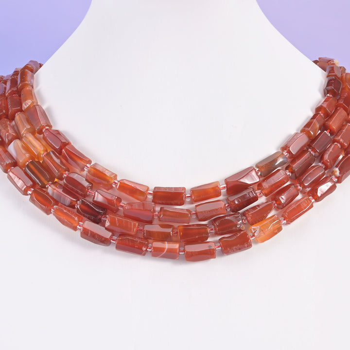 Carnelian beads, faceted tube shape, 12x8mm.
