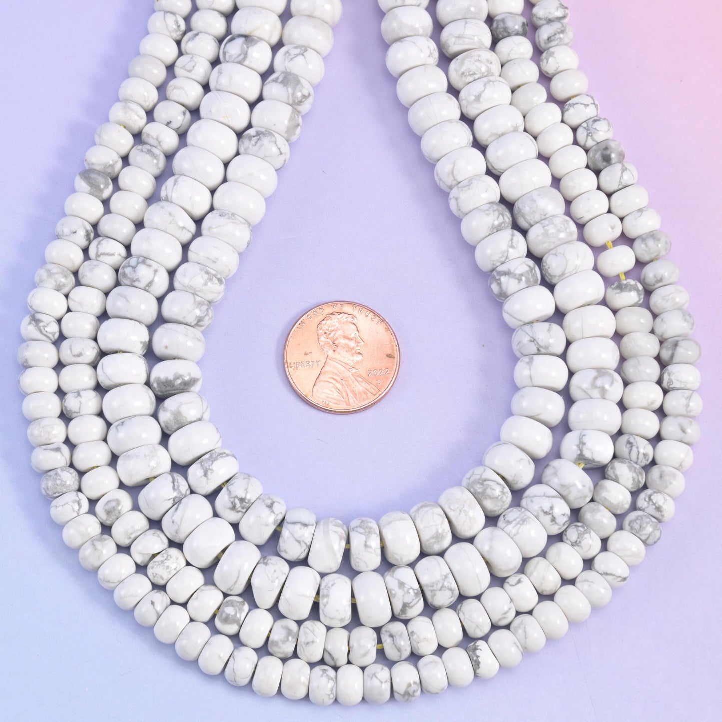 White Howlite rondelle beads, approximately 90 beads per strand