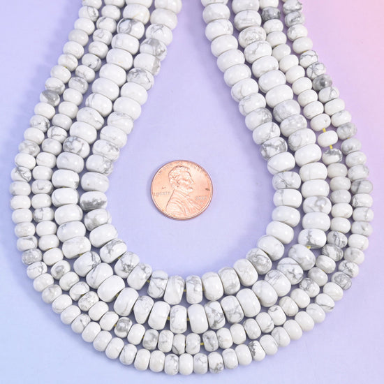 White Howlite rondelle beads, approximately 90 beads per strand