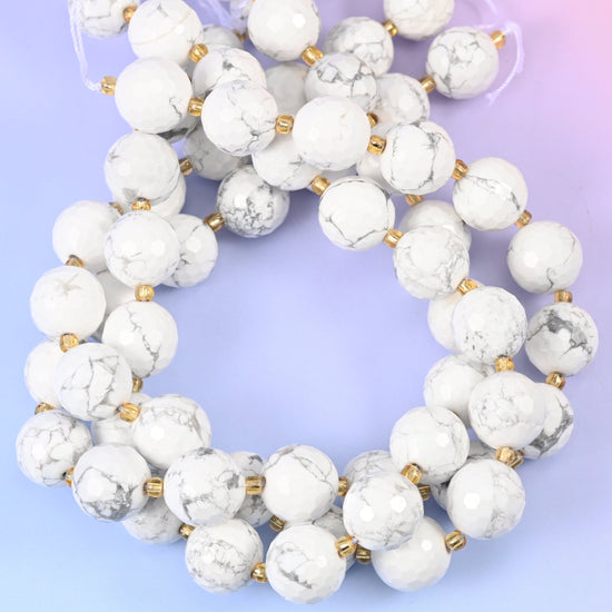 White Howlite Faceted Round Beads Size 16mm Jewelry Making 15 Inch Strand