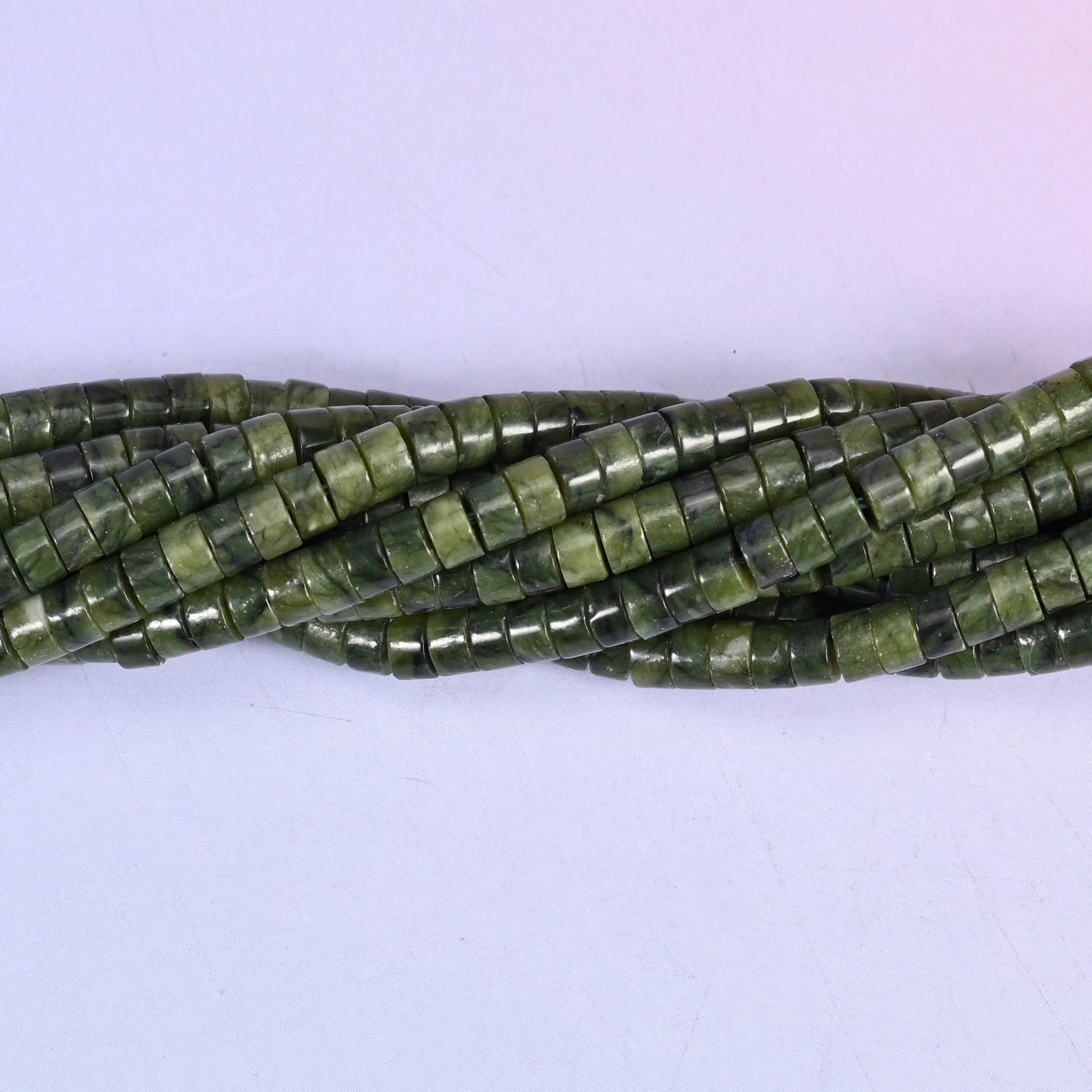 South Jade Smooth Heishi Disc Beads, approximately 180 beads per strand