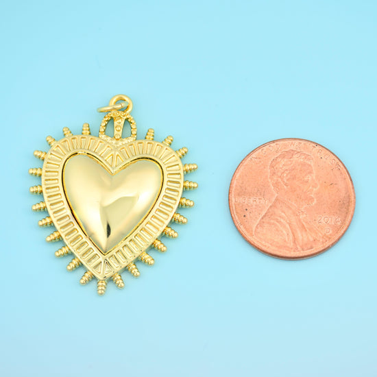 18K Gold Filled Spiked Sacred Heart Pendant 31.8x25.5mm in bright polished gold