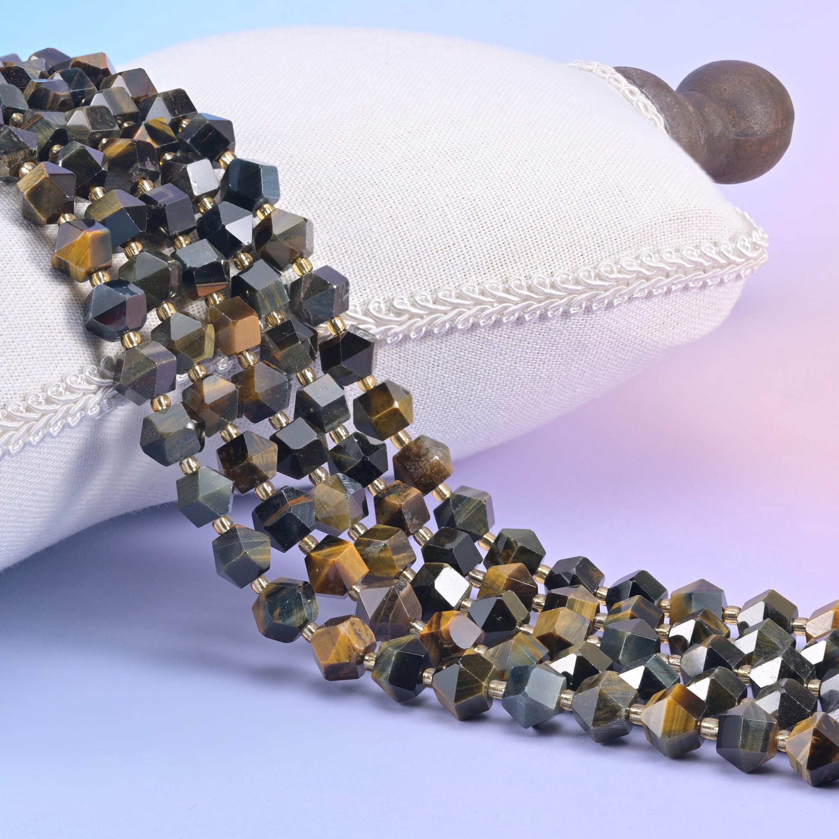Iron Tiger Eye Faceted Diamond Rhombus Beads Size 10mm Jewelry Making 15.5 Inch Strand