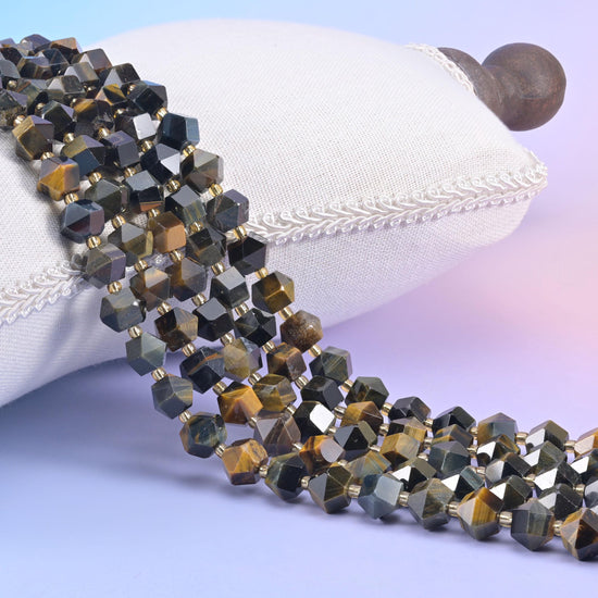 Iron Tiger Eye Faceted Diamond Rhombus Beads Size 10mm Jewelry Making 15.5 Inch Strand