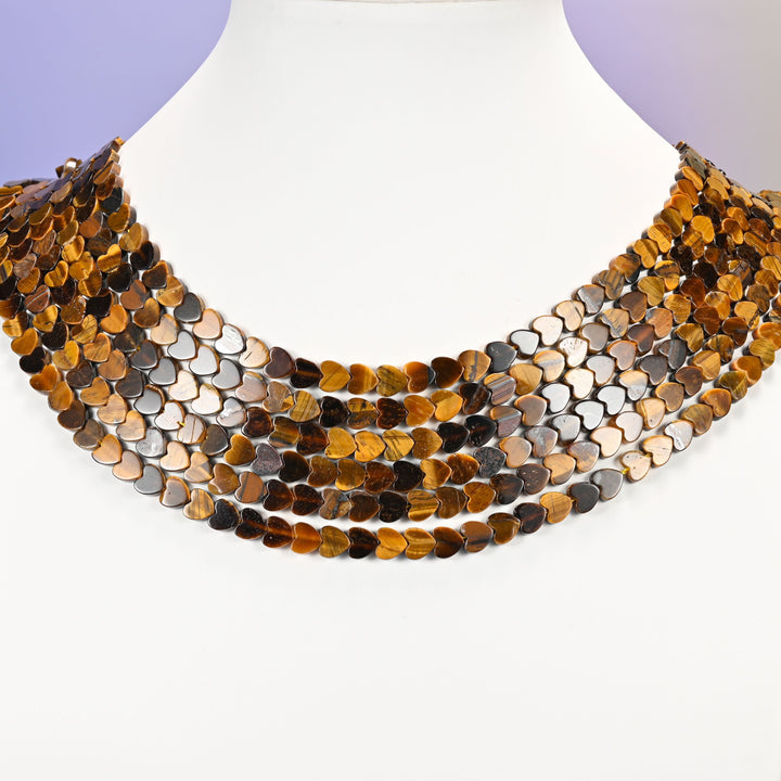 Tiger eye beads, flat heart, 6mm