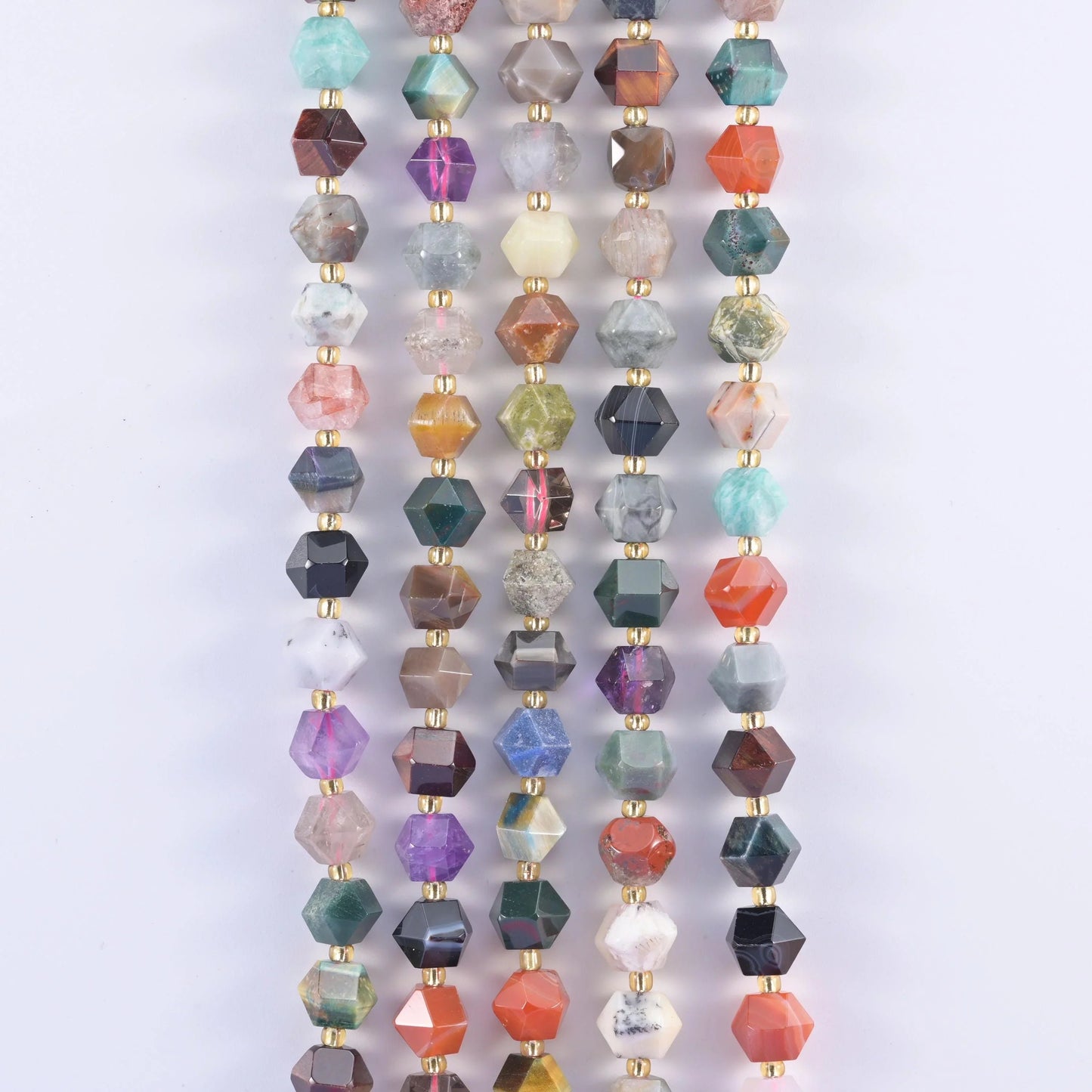 Assorted Gemstone Faceted Diamond Rhombus Beads 10mm, 15.5 inch strand
