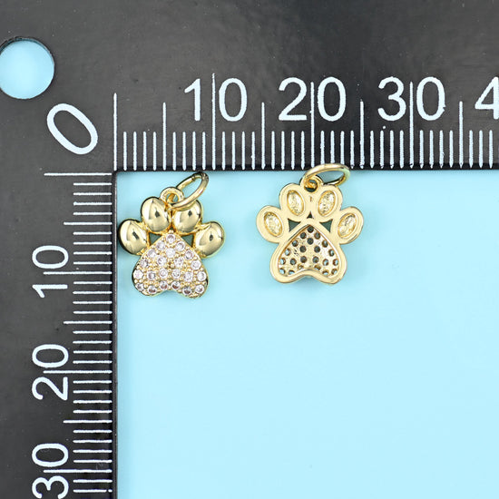 18K Gold Filled Zircon Dog Paw Charms for DIY Jewelry Making Supply