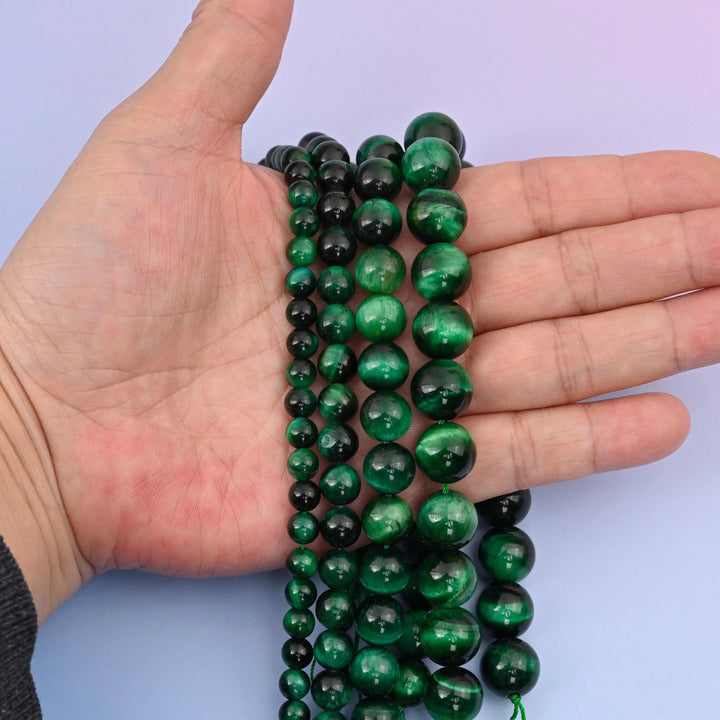 Green Tiger Eye beads, round, 6mm to 12mm