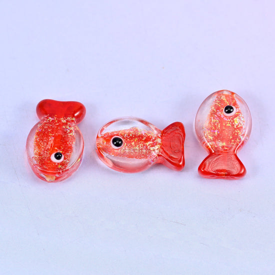 Iridescent Red Fish Glass Beads: Jewelry Making Supply