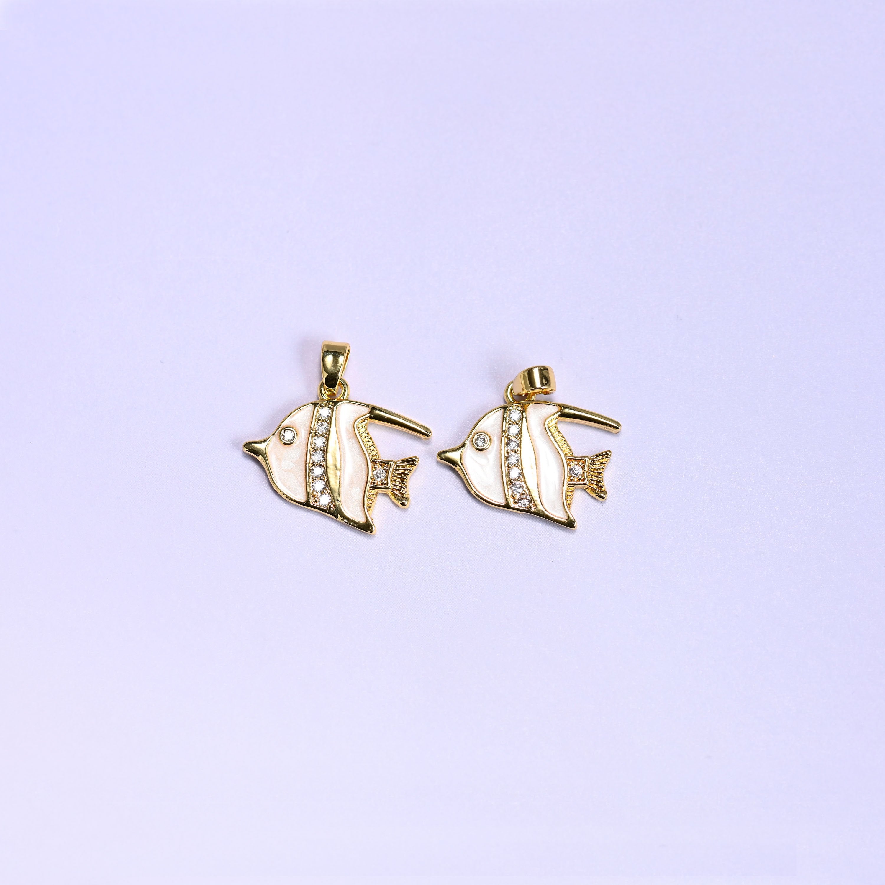 White Tropical Fish Zircon Charms in gold and white