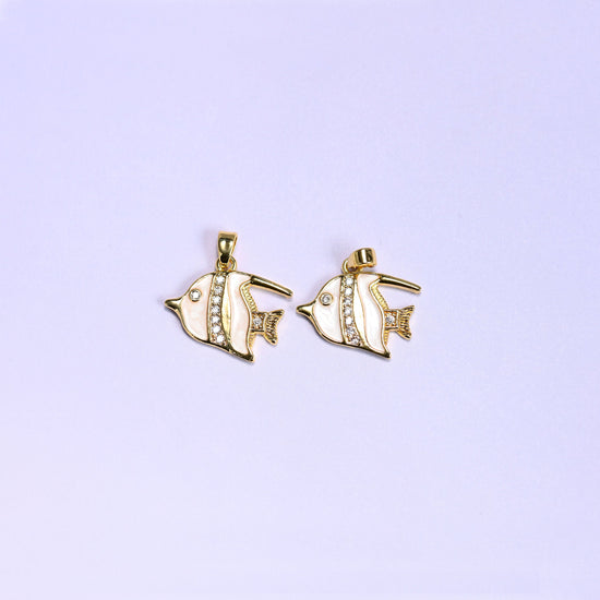 White Tropical Fish Zircon Charms in gold and white