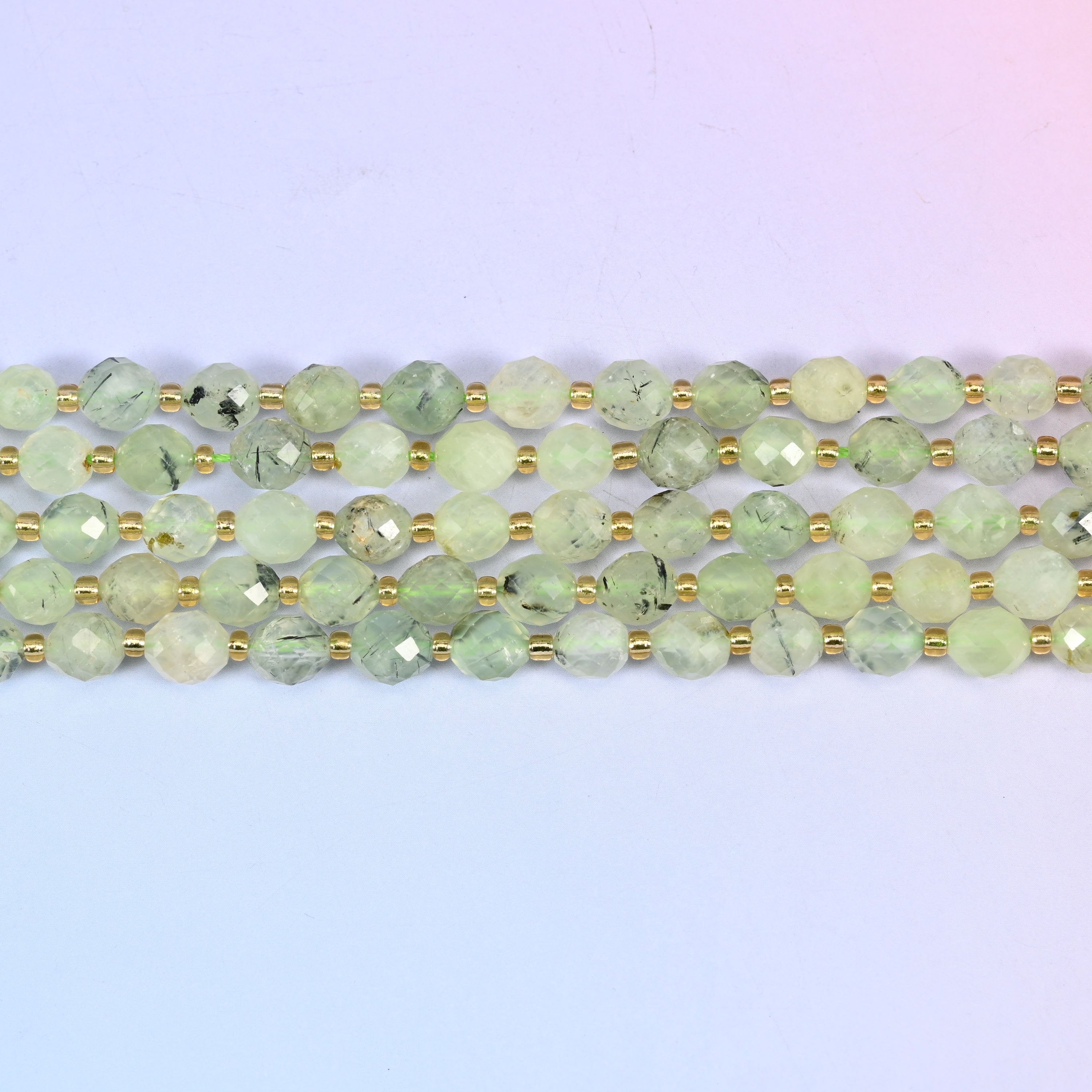 Prehnite Faceted Rice Barrel Beads Size 6x8mm Jewelry Making 15.5 Inch Strand