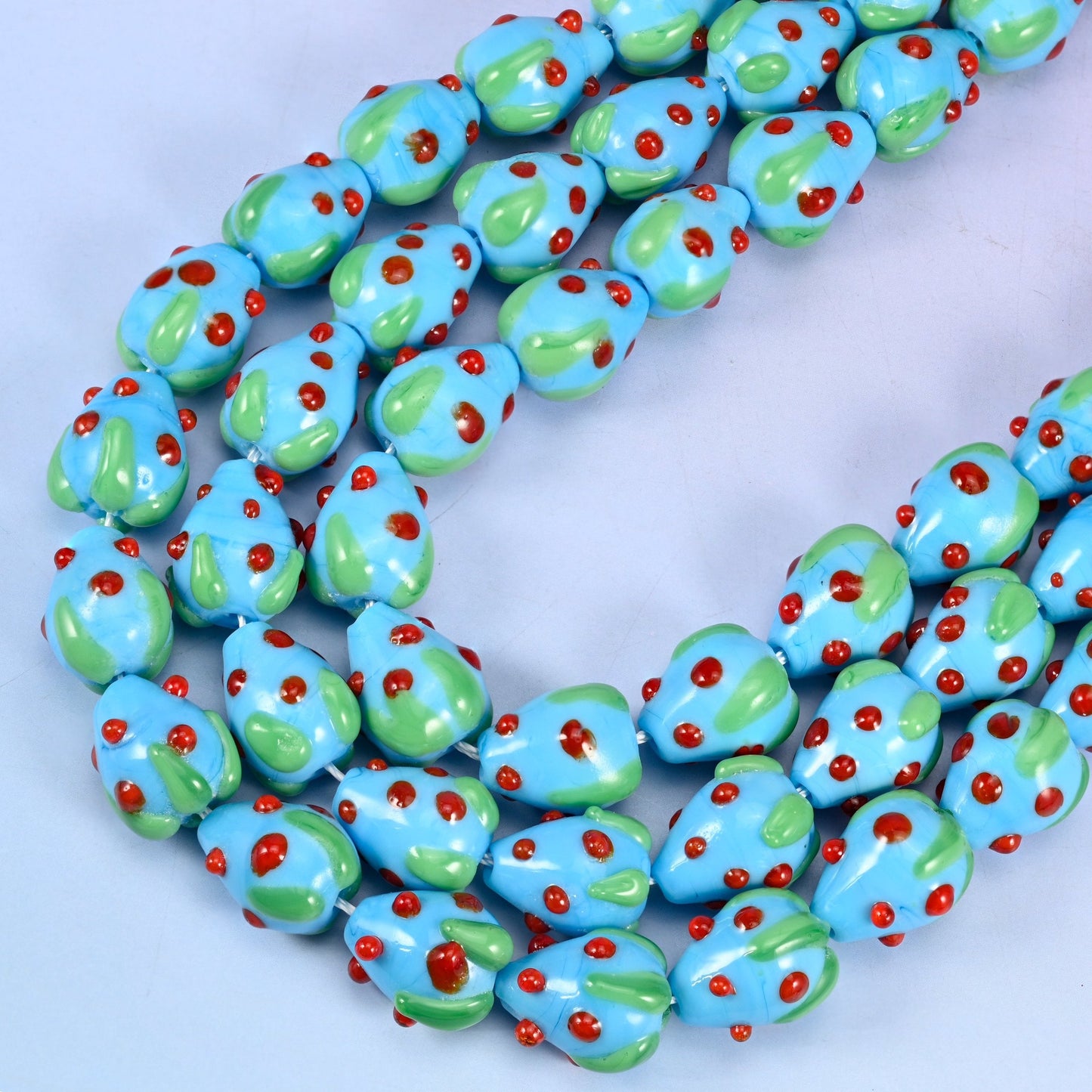 Sky Blue Strawberry Glass Beads 15.5x12mm, 12 inch strand