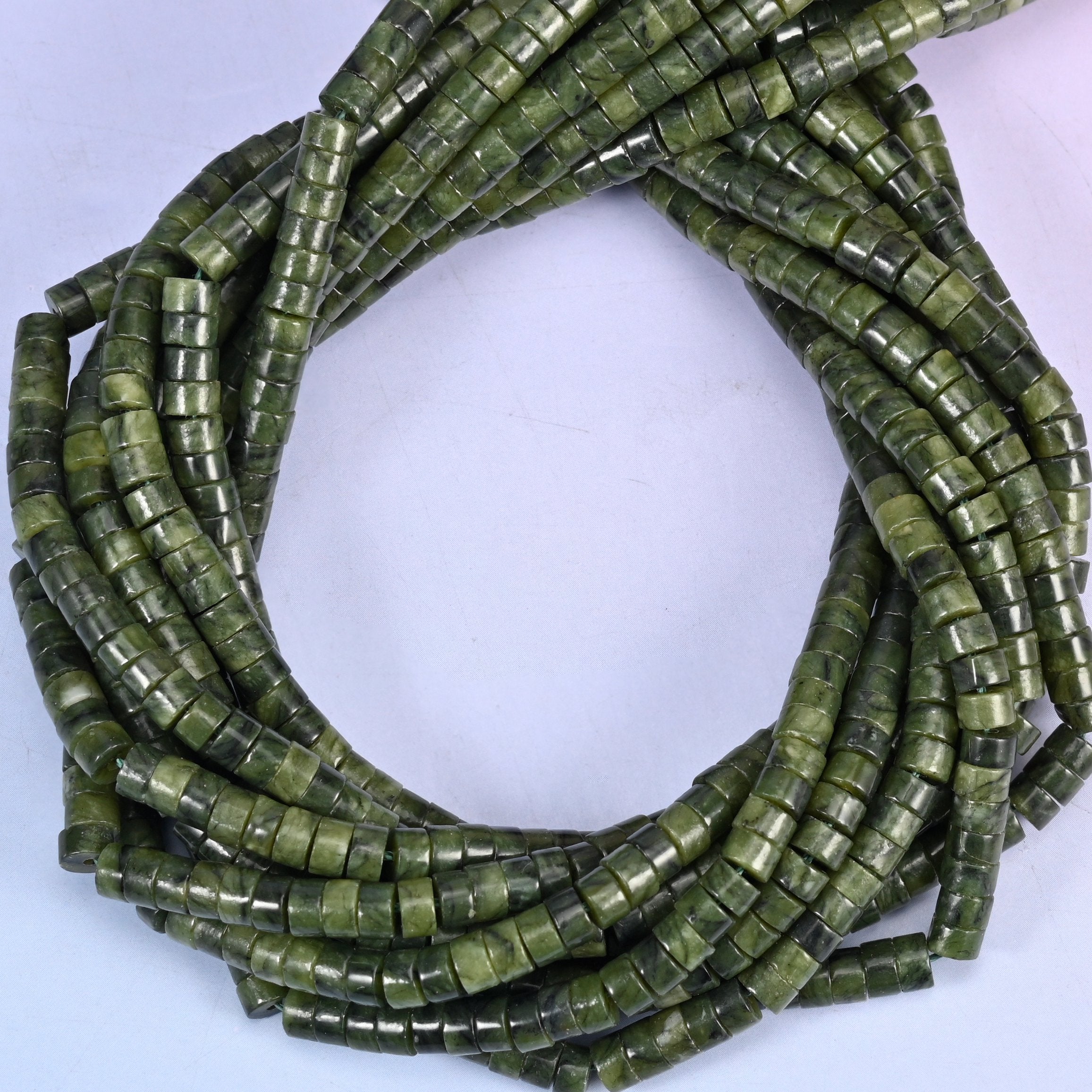 South Jade Smooth Heishi Disc Beads: Jewelry Making Supply, 15.5 Inch Strand