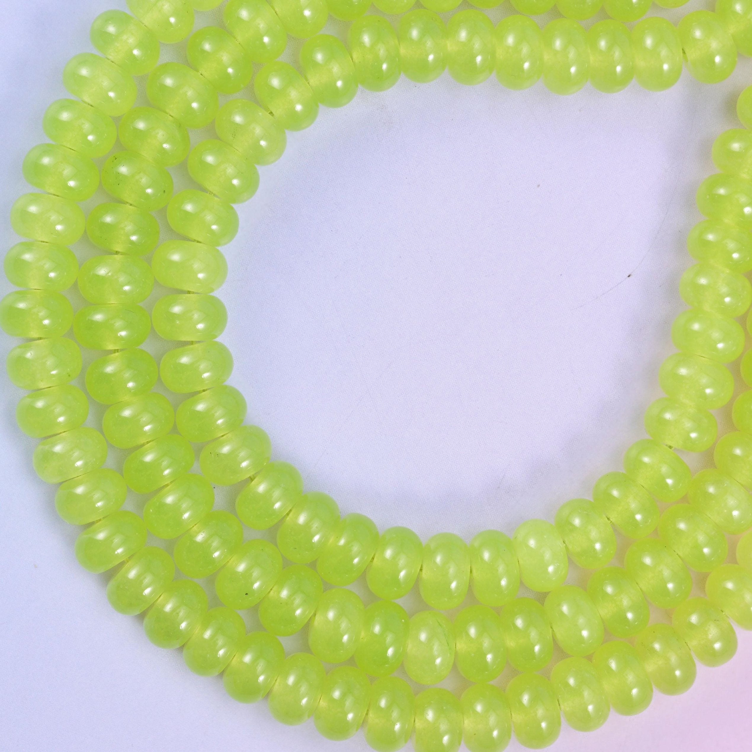Lime Green Dyed Jade rondelle beads, approximately 75 beads per strand
