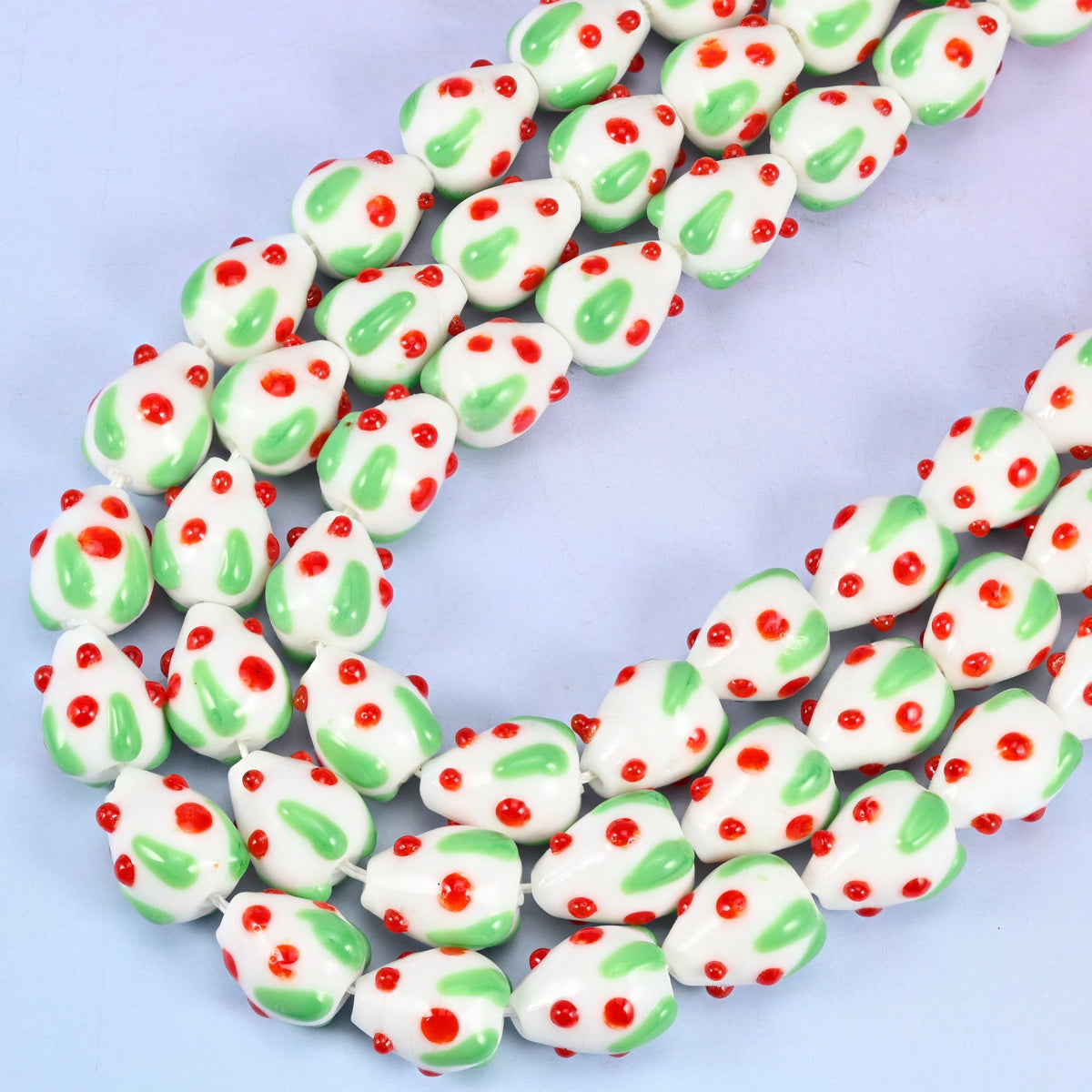 White Red Dots Strawberry Glass Beads, 12 inch strand