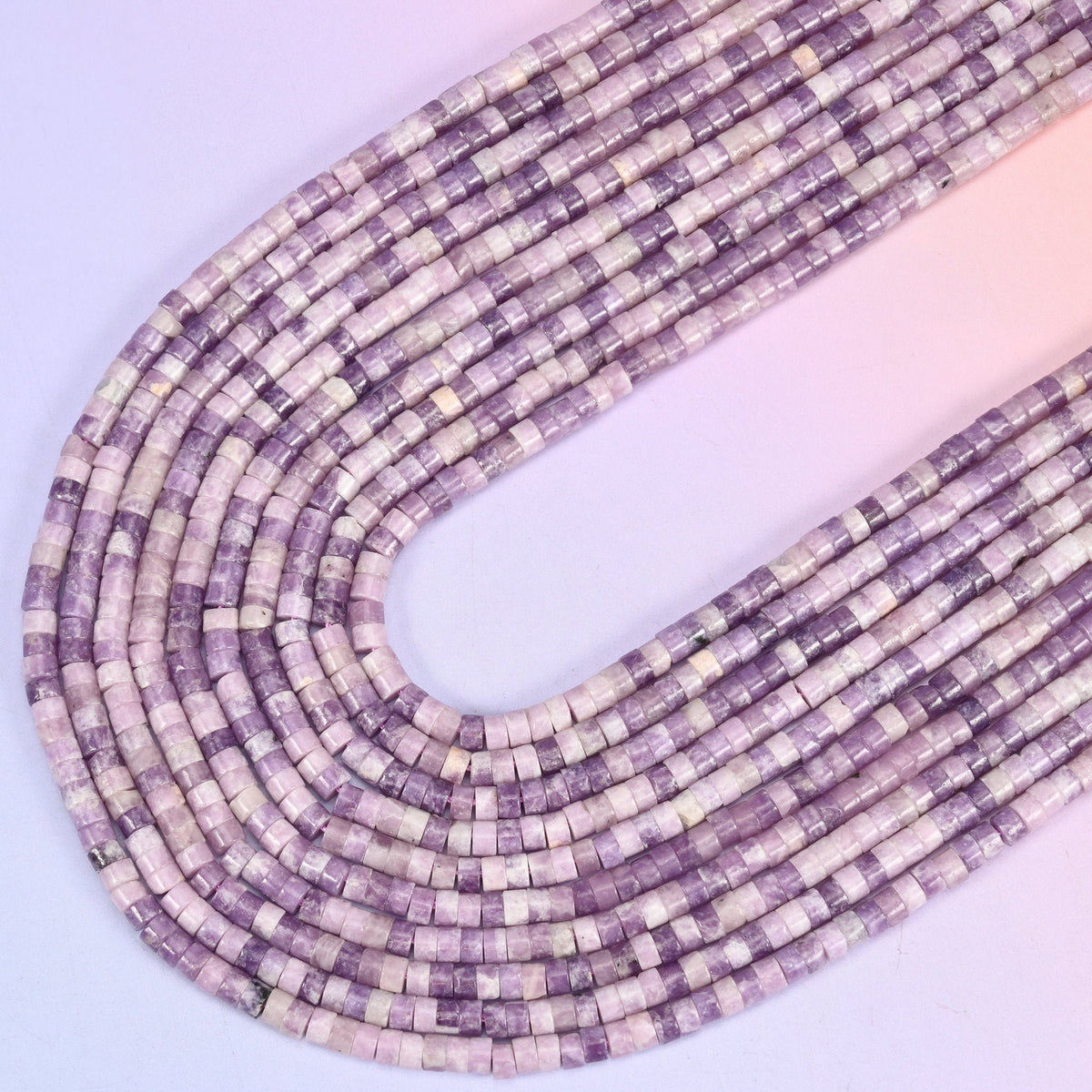 Lepidolite Smooth Heishi Disc Beads, 15.5 inch strand