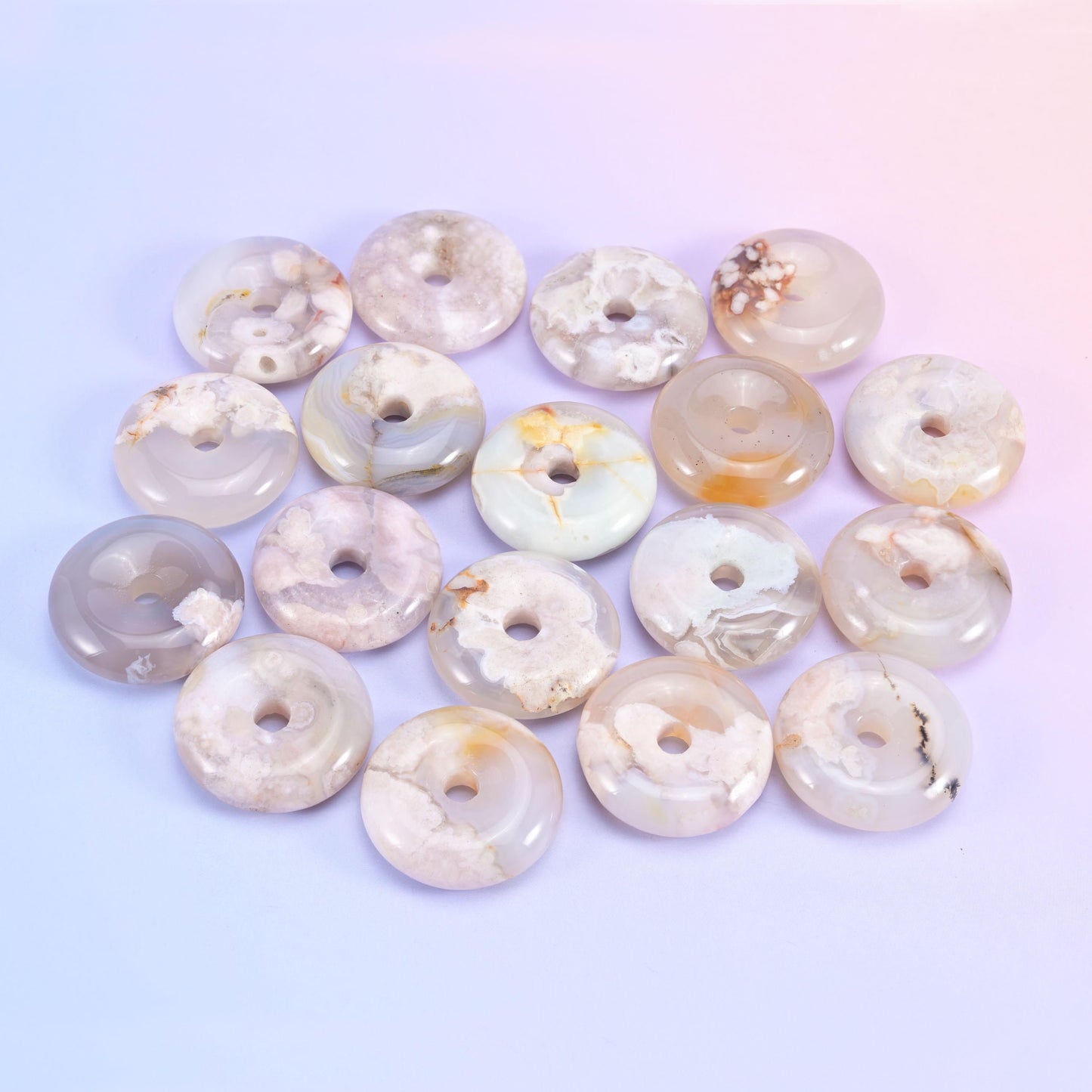 Donut disc cut sakura flower agate