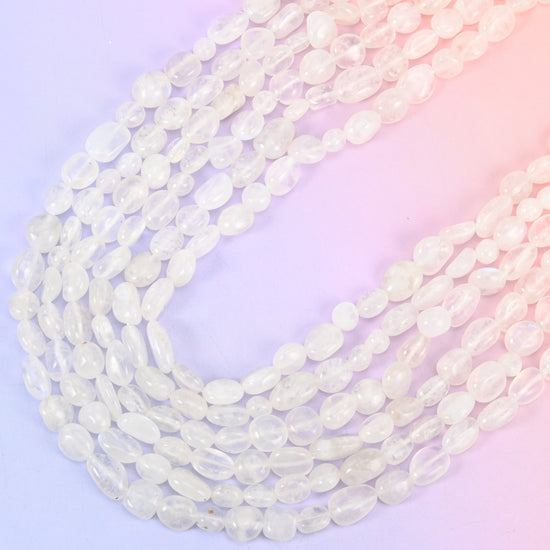 White Moonstone Pebble Nugget Beads 6-8mm 8-12mm Jewelry Making 15.5" Strand