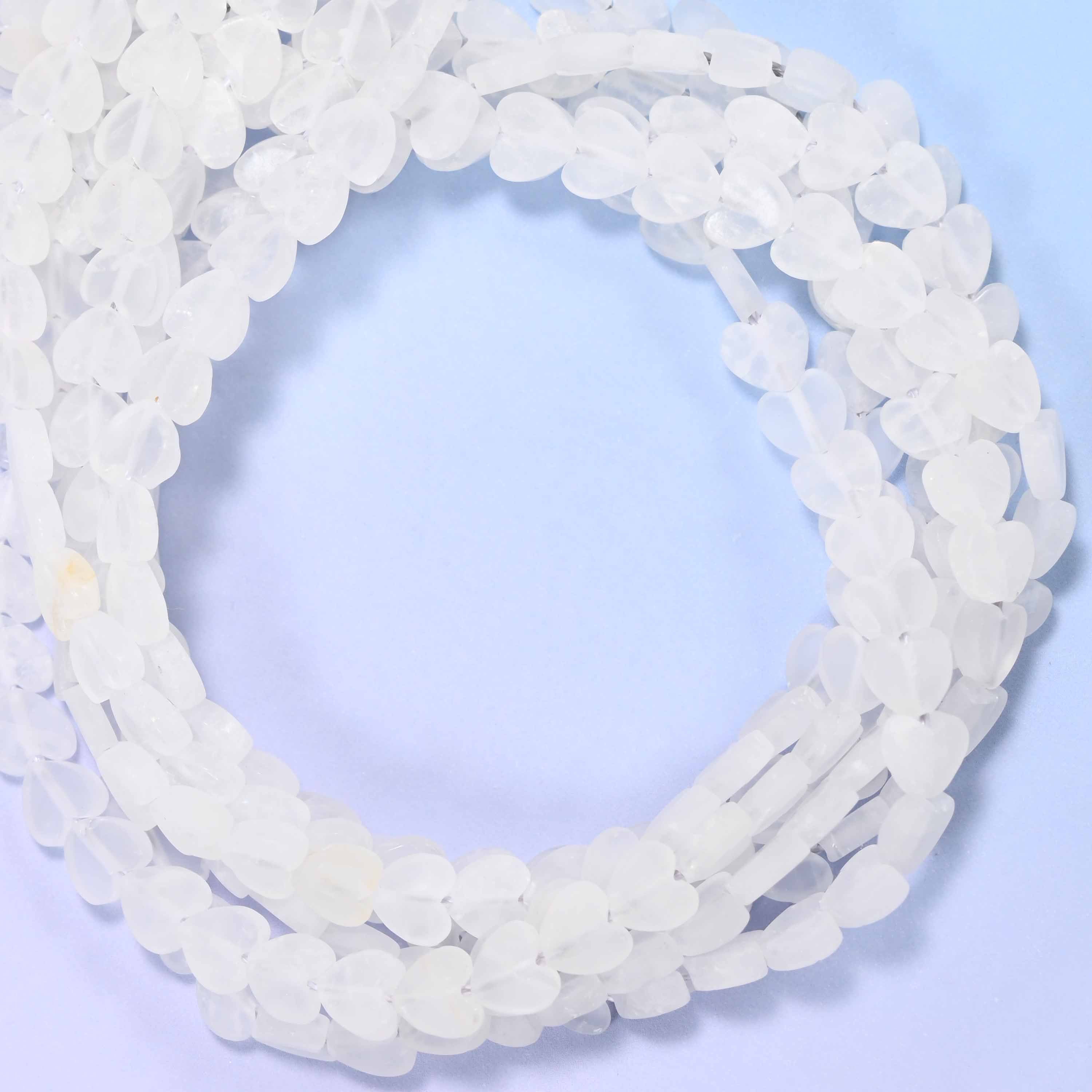 Matte Clear Quartz Flat Heart Beads: Size 6mm, Jewelry Making, 15 Inch Strand