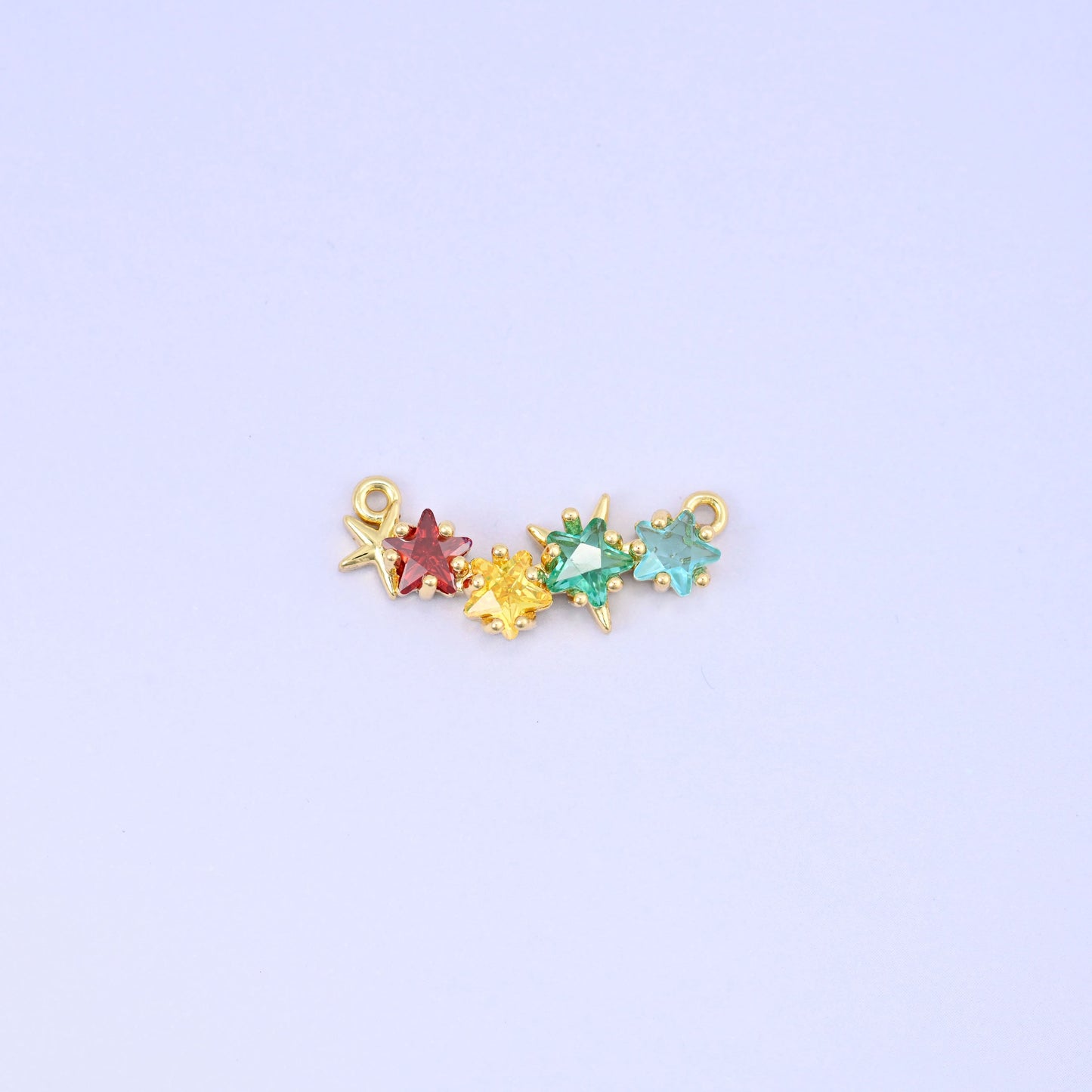 Multicolor 4 Stars Zircon Connector Pendants: 18K Gold Plated, Jewelry Making Supply