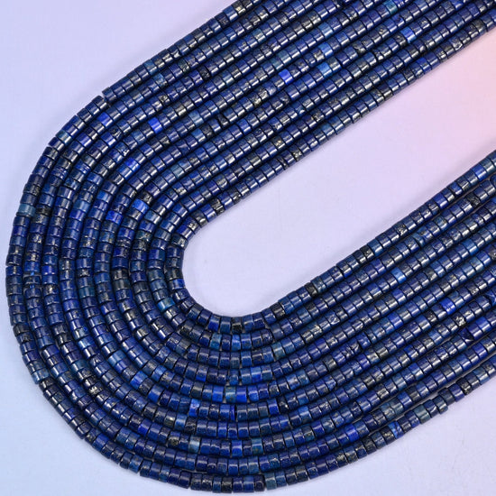 Dark Blue Lapis Smooth Heishi Disc Beads, 15.5 inch strand
