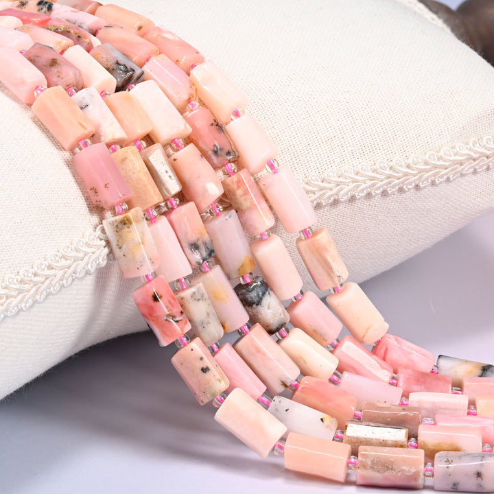 Pink Opal Faceted Tube Beads, Full Strand 27pc, Jewelry Making