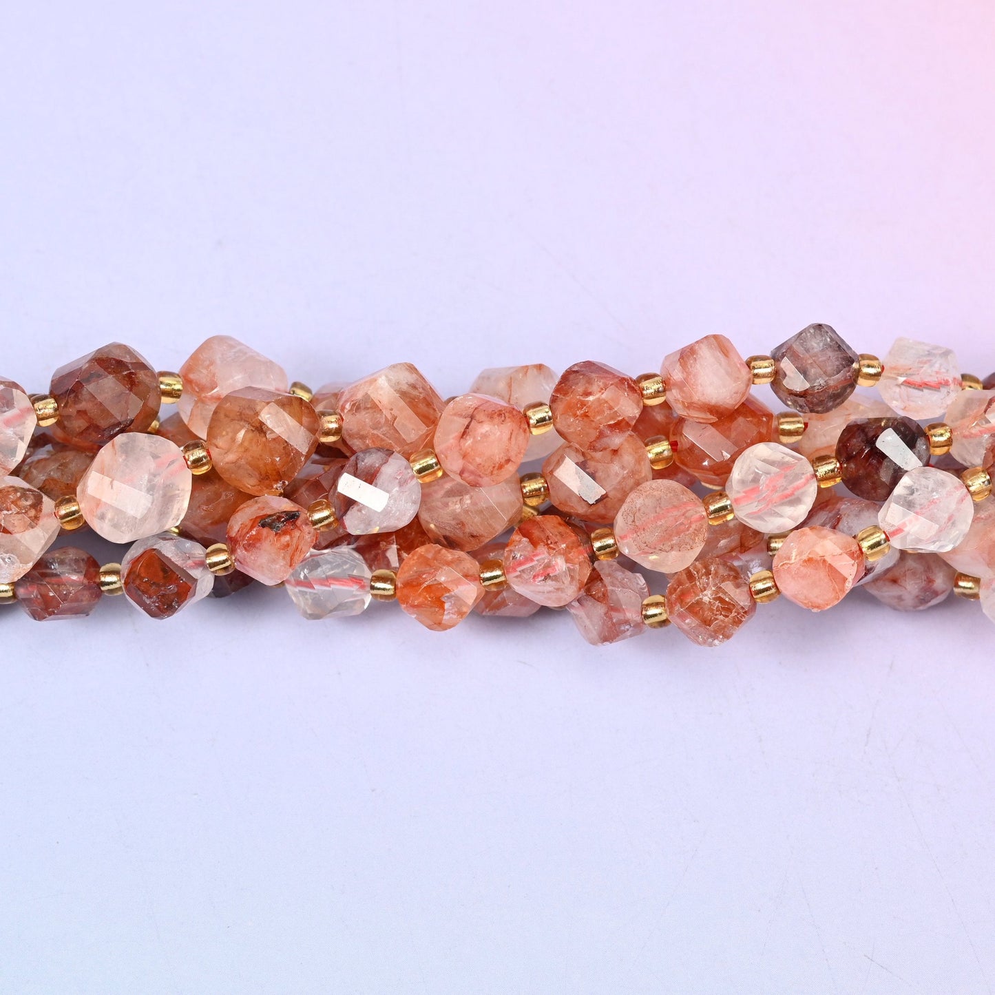 Red Hematoid Quartz Faceted Spiral Twist Beads, 8mm approximately 38 beads / 10mm approximately 31 beads