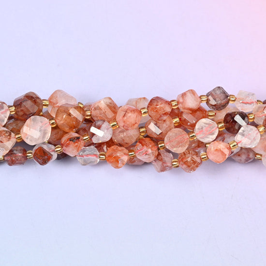 Red Hematoid Quartz Faceted Spiral Twist Beads, 8mm approximately 38 beads / 10mm approximately 31 beads