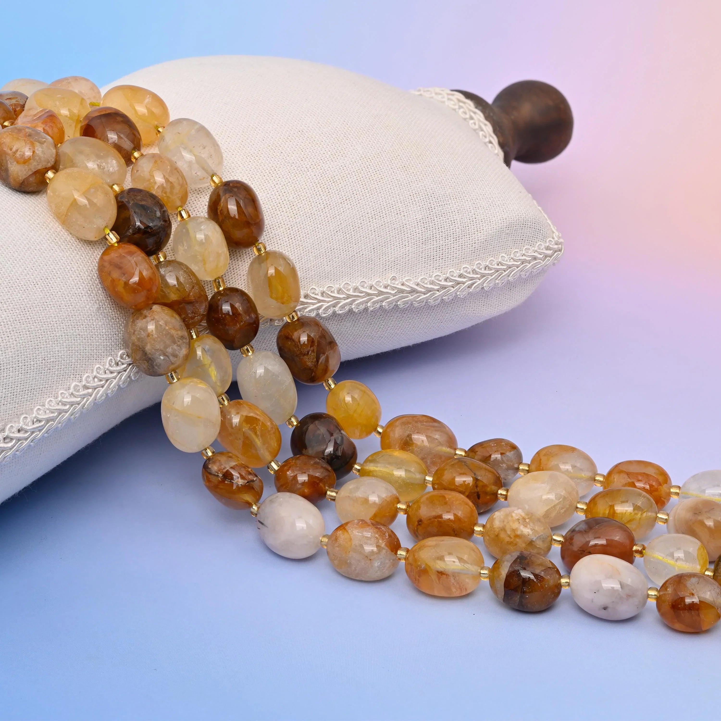 Golden Healer Quartz Oval Beads, 10-17mm.