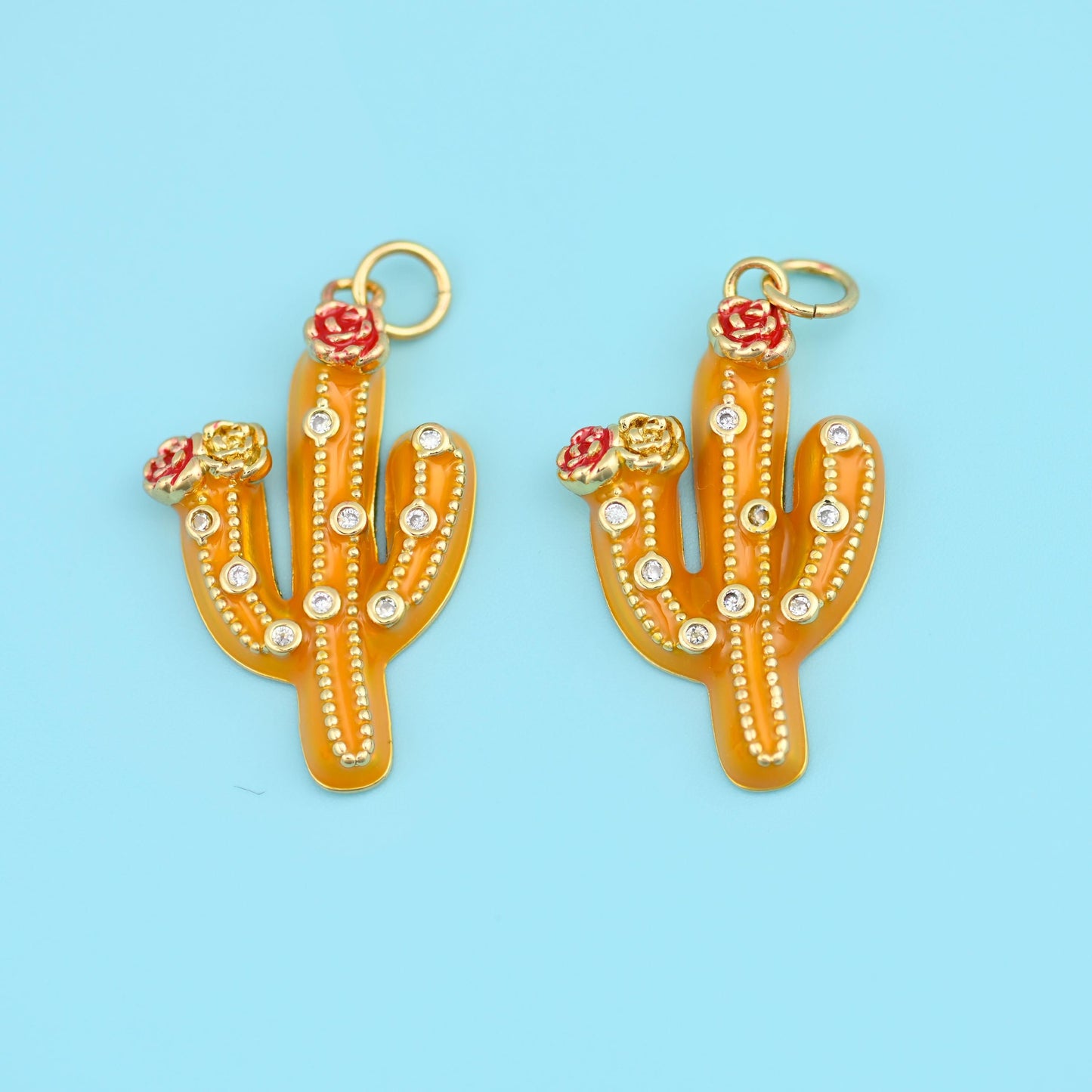18K Gold Filled Enamel Cactus Charm 27x16mm in multiple colors available