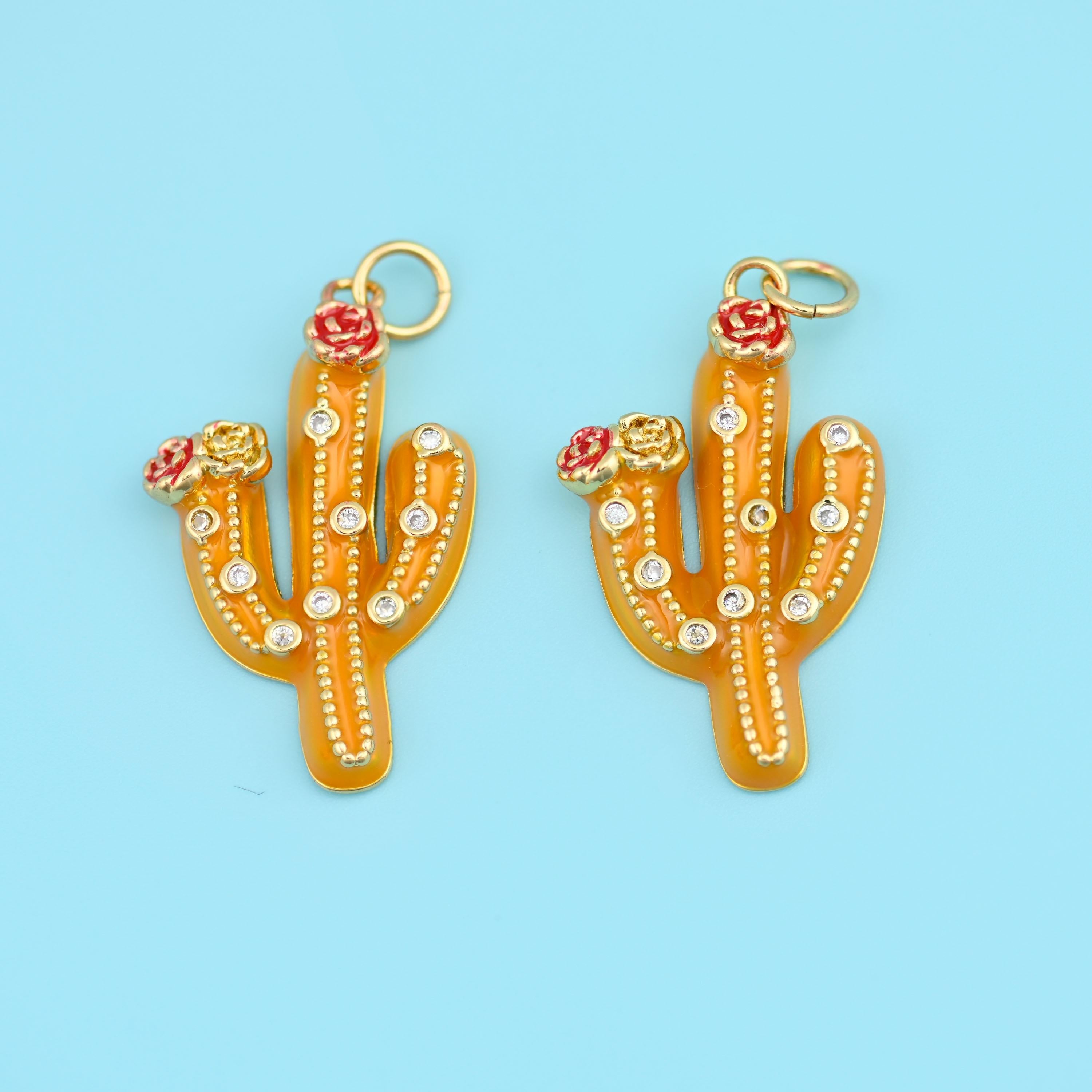 18K Gold Filled Enamel Cactus Charm 27x16mm in multiple colors available