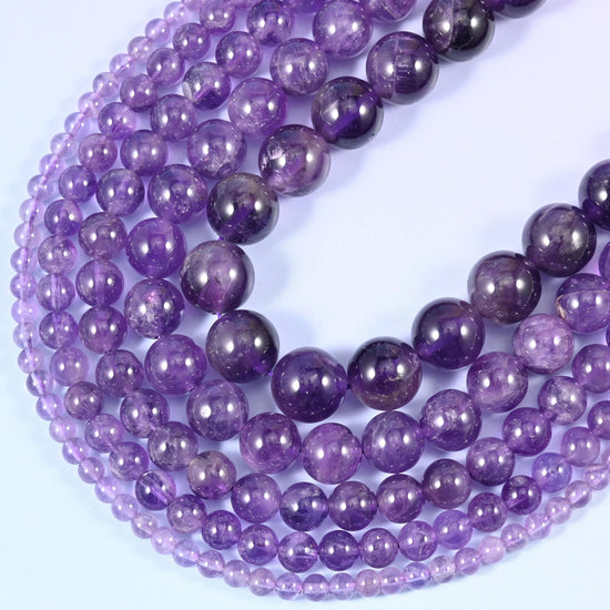 Amethyst Smooth Round Beads 4mm 6mm 8mm 10mm 12mm, 15.5 inches