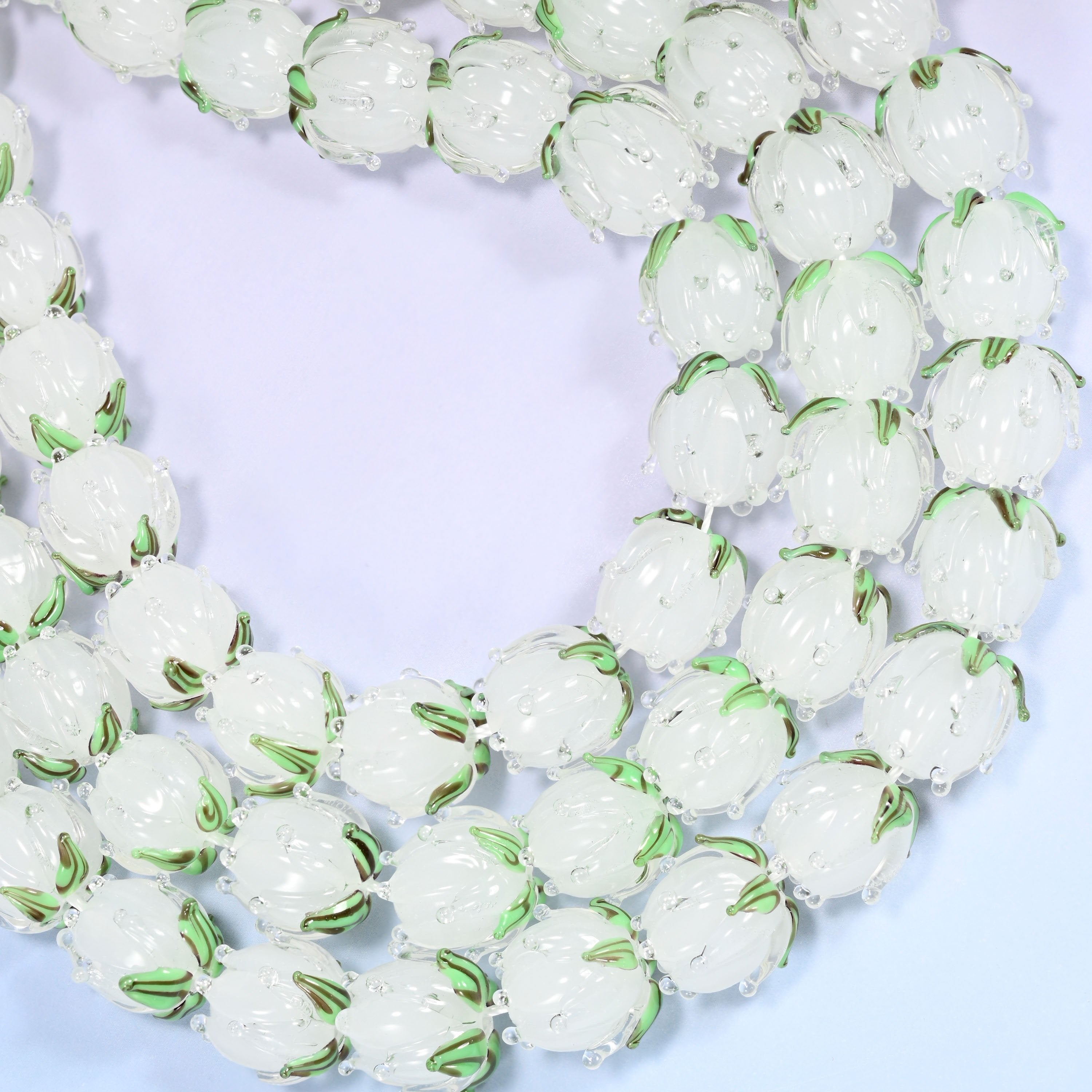White tulip flower bud lampwork glass beads, hole 1.2mm to 1.8mm