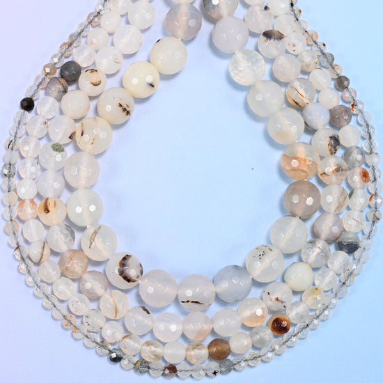 Black Flower Agate Faceted Round Beads 4mm 6mm 8mm 10mm, hole approximately 0.8mm to 1.0mm, +/- 0.2mm, centre drilled