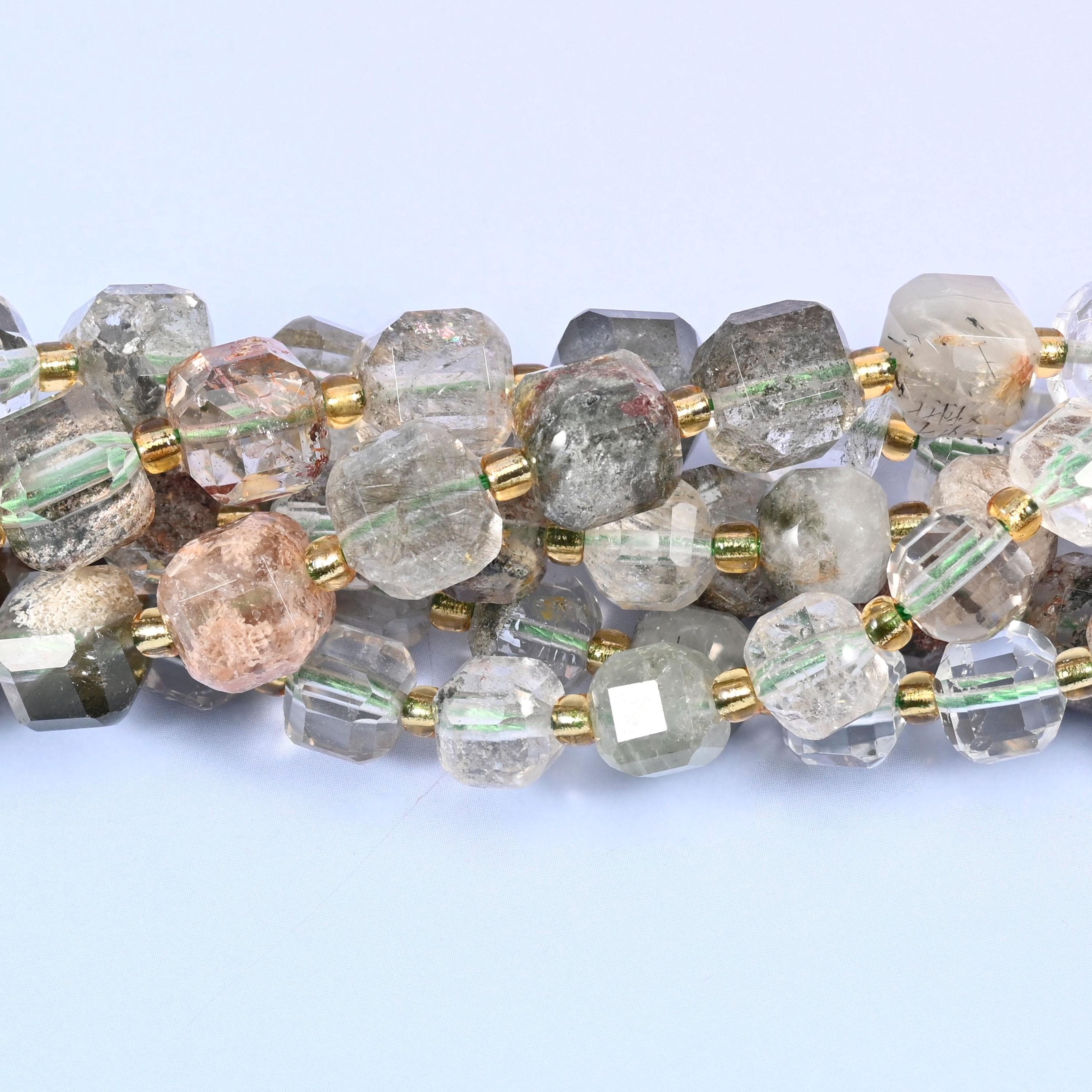 Green Phantom Quartz Faceted Cube Beads, sold per 15 inch strand