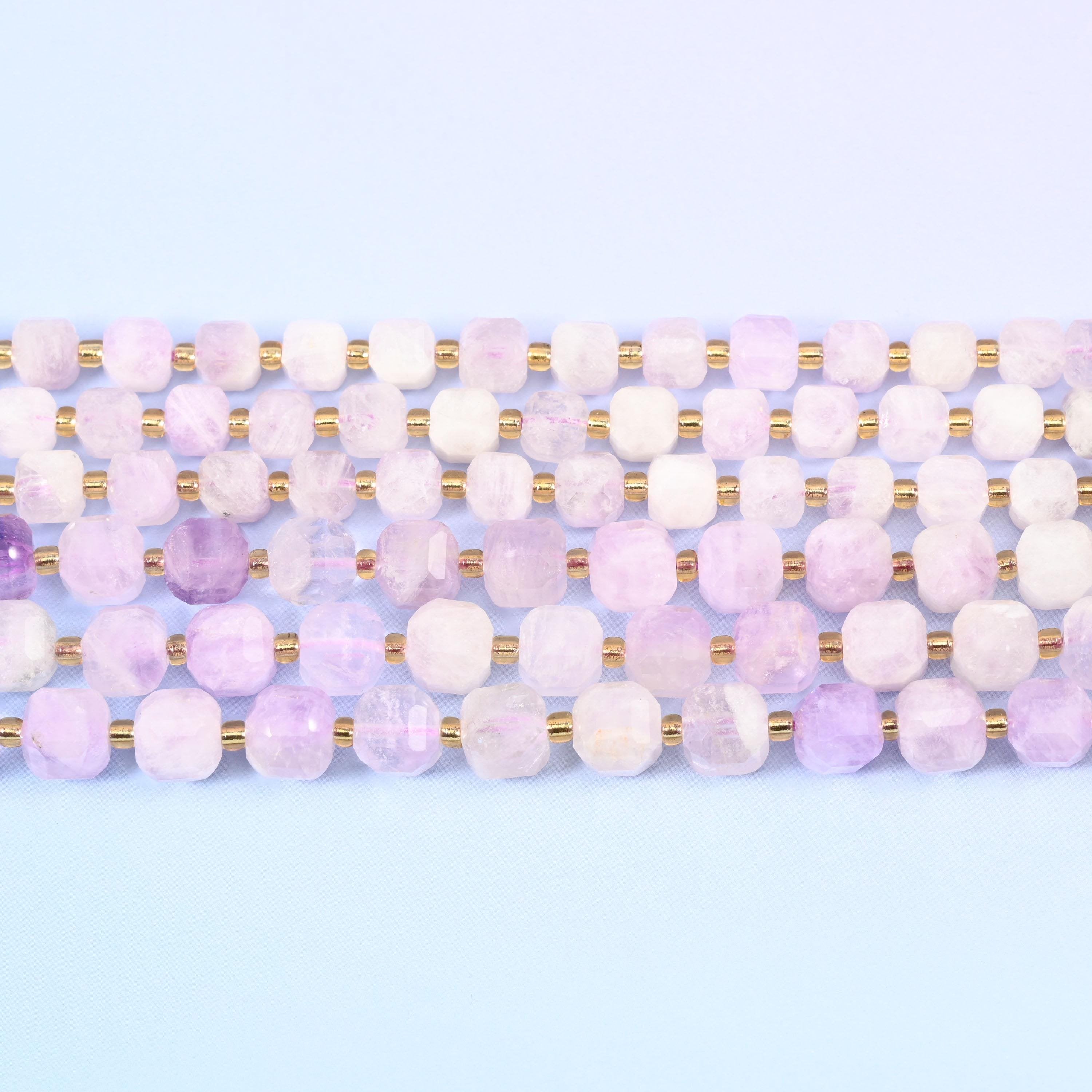 Purple Jade beads in creamy white washed with soft lilac and violet