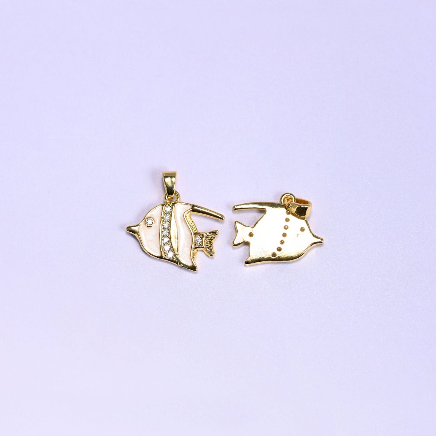 White Tropical Fish Zircon Charms with a white shell body