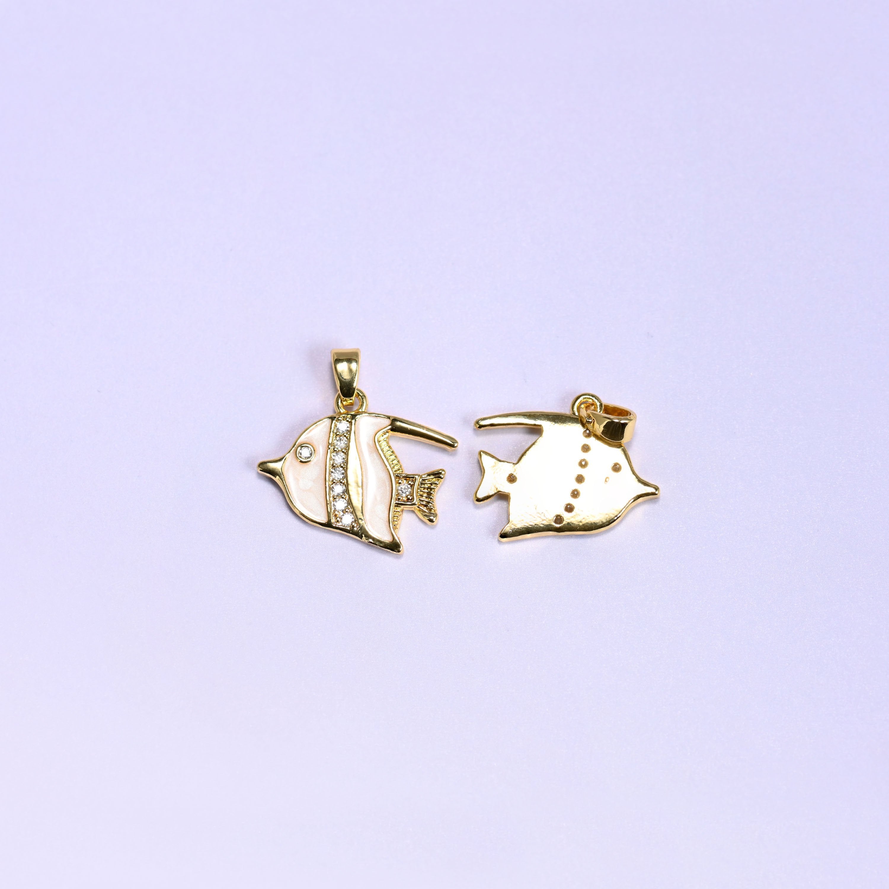 White Tropical Fish Zircon Charms with a white shell body