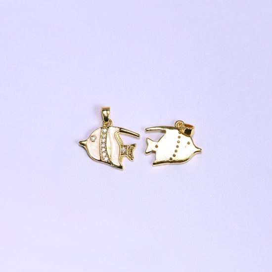 White Tropical Fish Zircon Charms with a white shell body