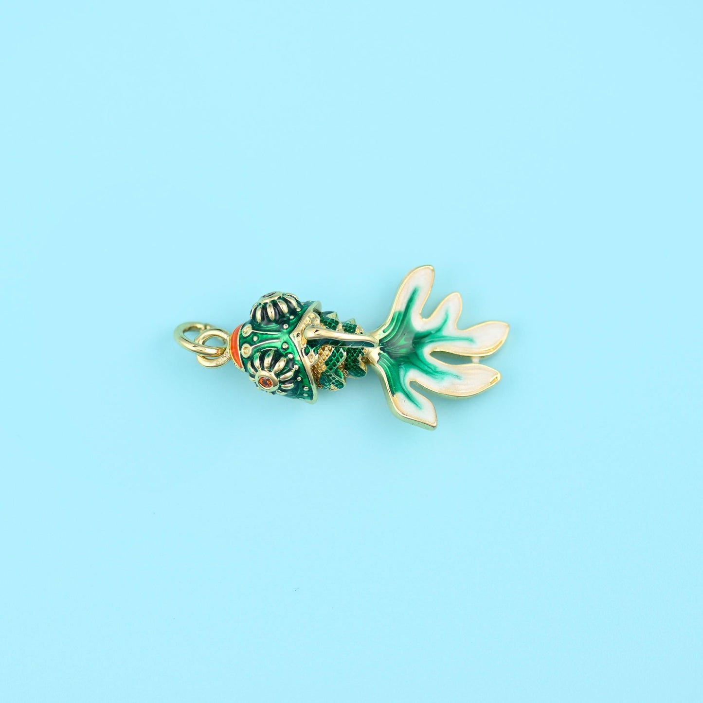 Brass beads, articulated fantail goldfish, 26.25 x 14.12mm