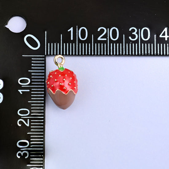 Brown dipped strawberry charm measured at 17.20 x 9.58mm including the small ring.
