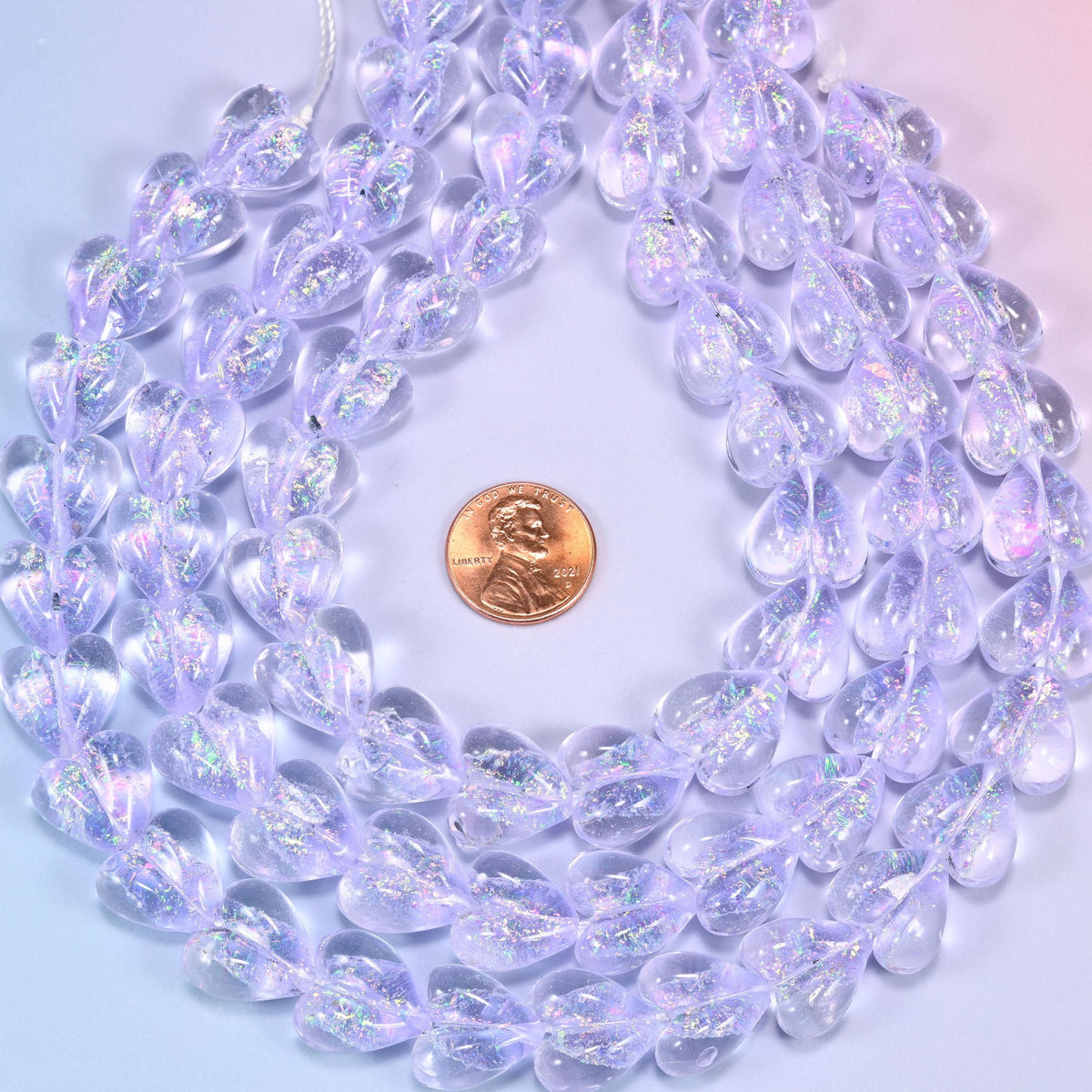 Iridescent Light Purple Heart Glass Beads, 24 beads per strand