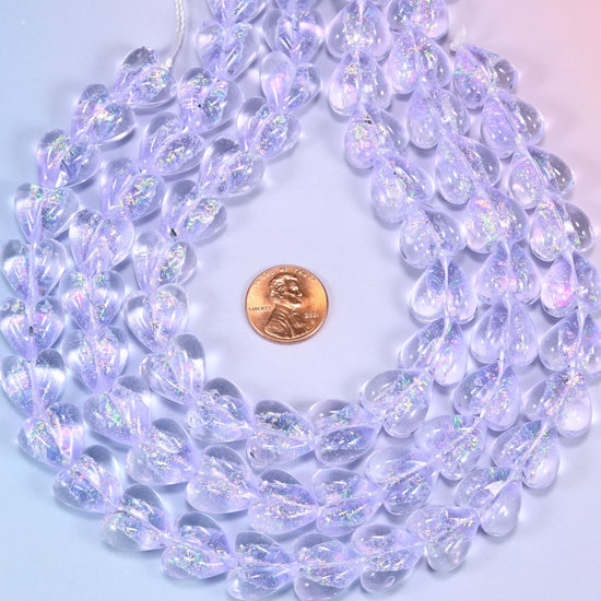 Iridescent Light Purple Heart Glass Beads, 24 beads per strand