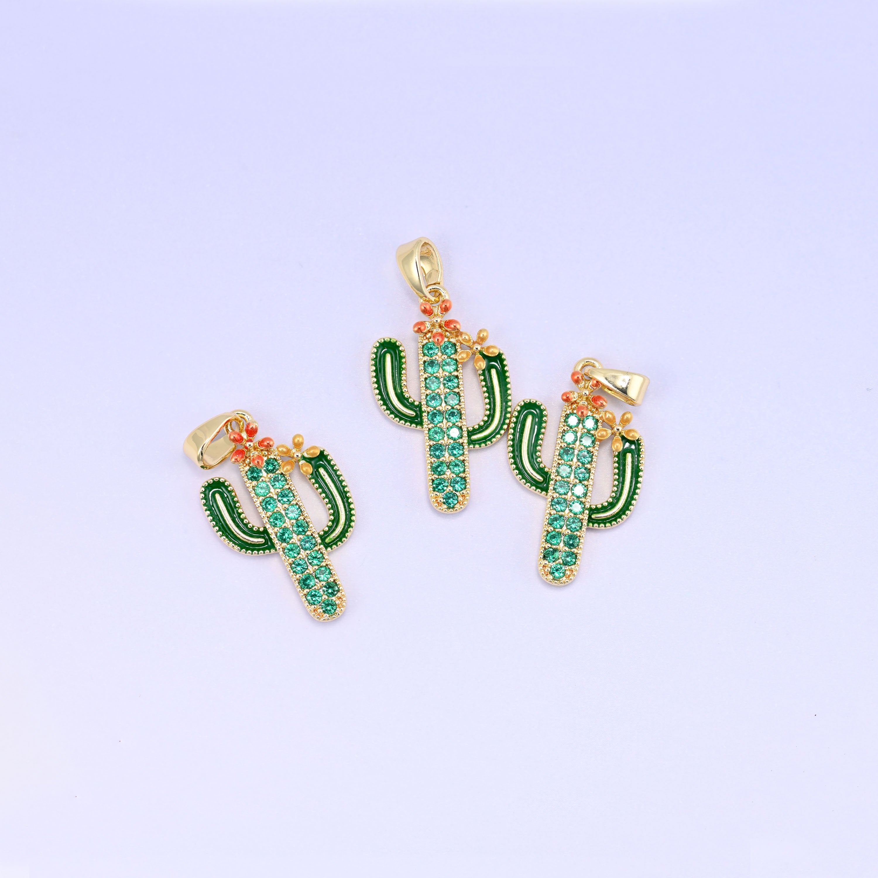 Cactus Zircon Charms: 18K Gold Plated Pendants, Jewelry Making Supply