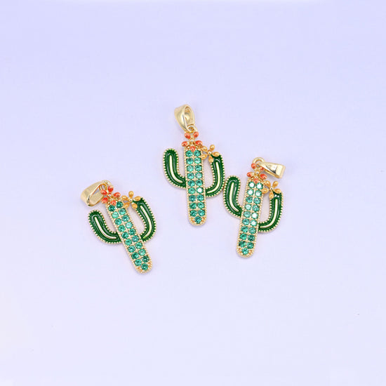 Cactus Zircon Charms: 18K Gold Plated Pendants, Jewelry Making Supply
