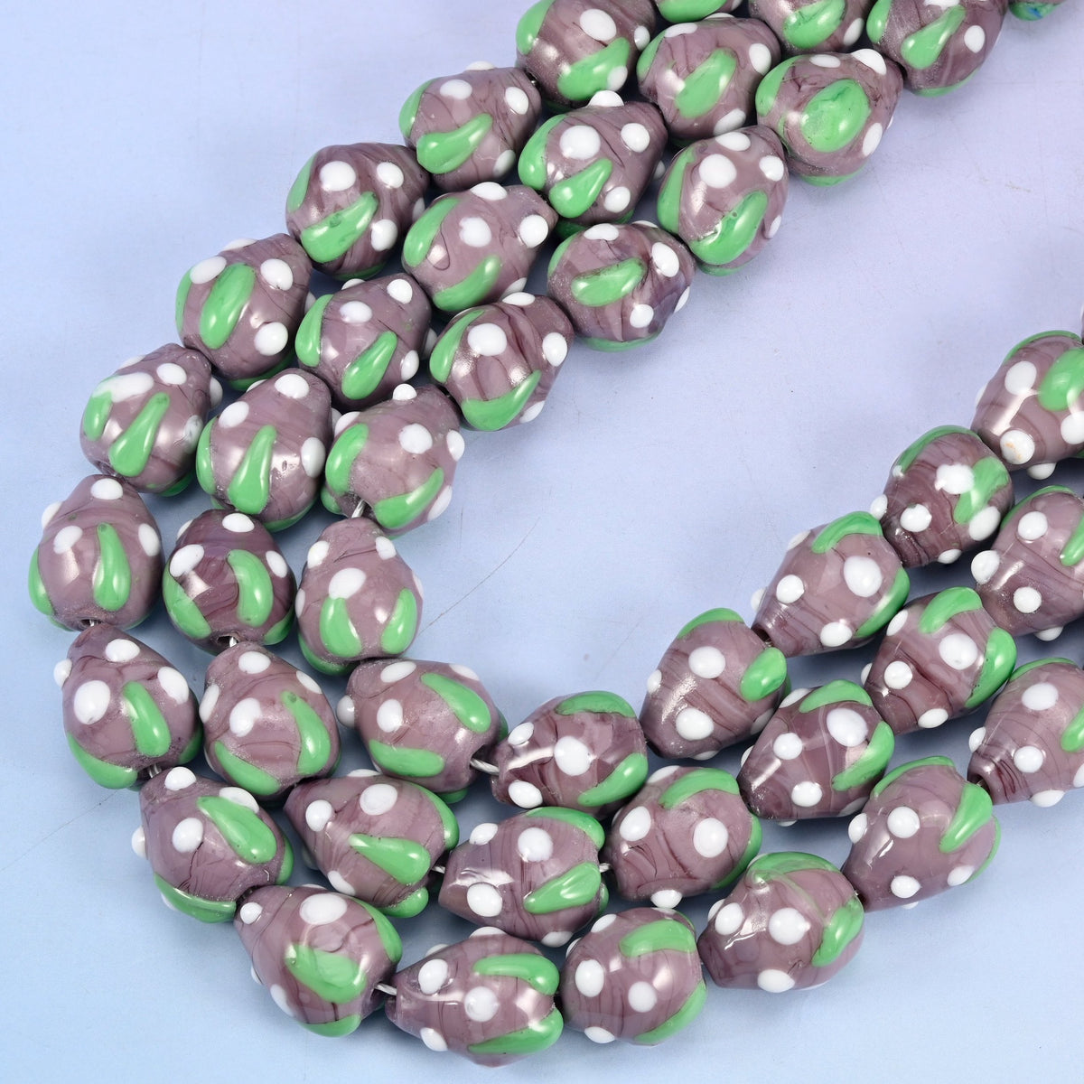 Purple White Dots Strawberry Glass Beads, 12 inch strand